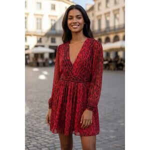 Michael Michael Kors Women's Sheer Red Leopard Georgette Mini Dress Size 8